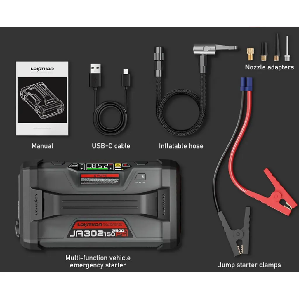Booster JA302 PRO 12V 3000A 4-in-1 med luftkompressor