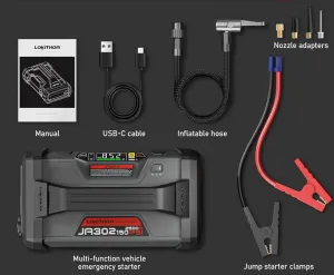 Booster JA302 PRO 12V 3000A 4-in-1 med luftkompressor