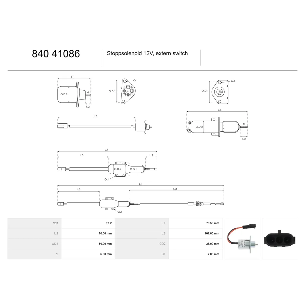 Stoppsolenoid 12V, extern switch